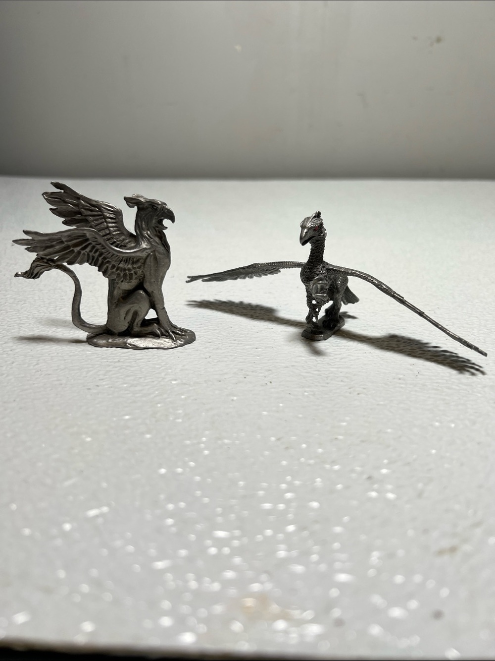 Vintage Pair of Pewter Fantasy 1966 Gryphon & 1987 Dragon Miniatures
